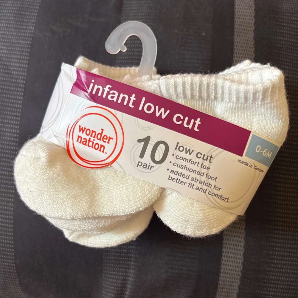 wonder nation Infant Low Cut Socks - Cream White (10 Pair)